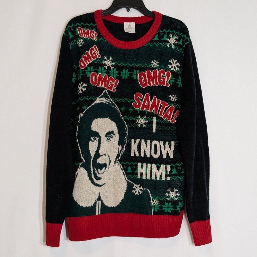 ELF Chevy Chase Movie, Graphic Pullover Christmas Sweater; Size L (42-44)